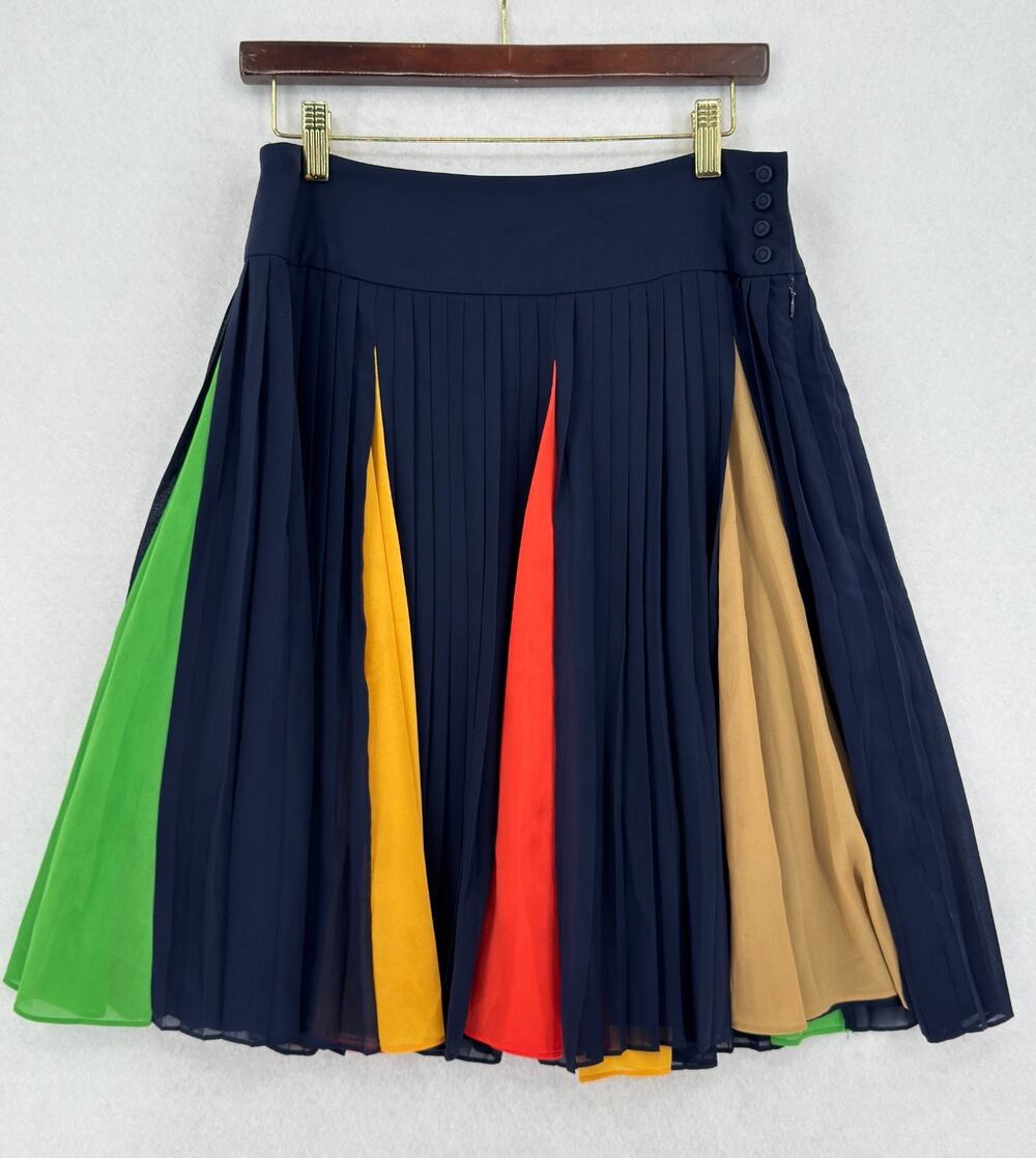 HD in Paris Anthropologie Navy Blue Colorblock Pleated Midi Skirt Sz 10